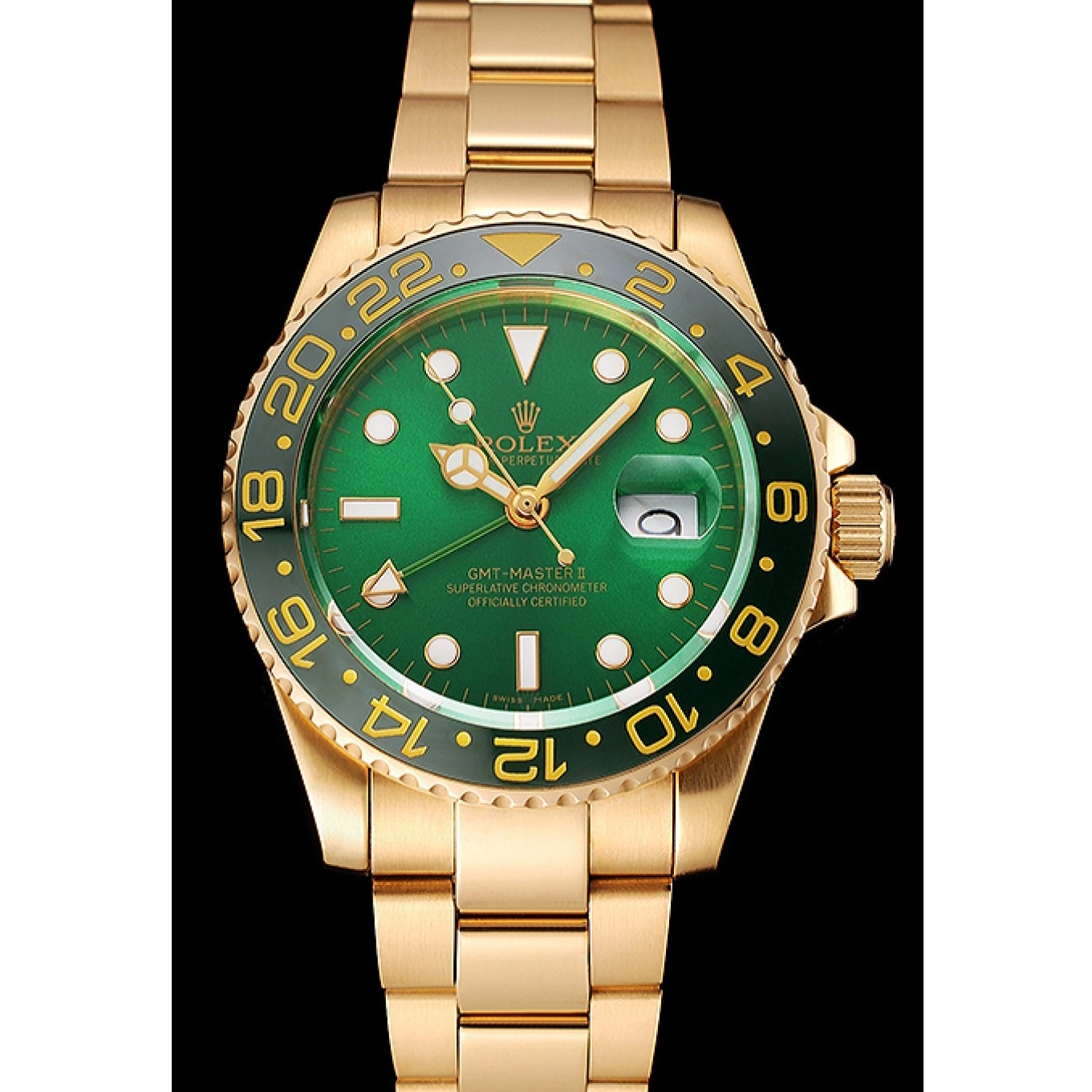 AAA Replica Watches Green And Swiss Dial Case 1453750 Bezel II And Bracelet Gold GMT Rolex Master 0729